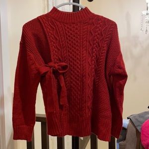 red lace-up sweater